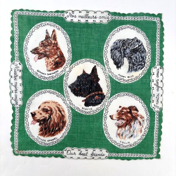 Vintage Dog Handkerchief German Shepherd Scottie Collie Cocker Spaniel - Picture 1 of 4